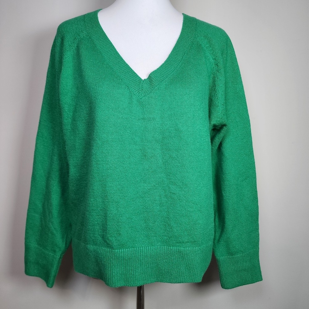 Joe Kelly Green So Soft Sweater Womens Small Oversize Knit‎ V Neck Boxy Casual